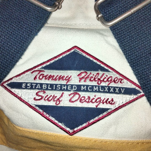 Tommy Hilfiger Beige-Yellow-Blue Canvas Backpack Extra Large RARE! Vintage 1990s